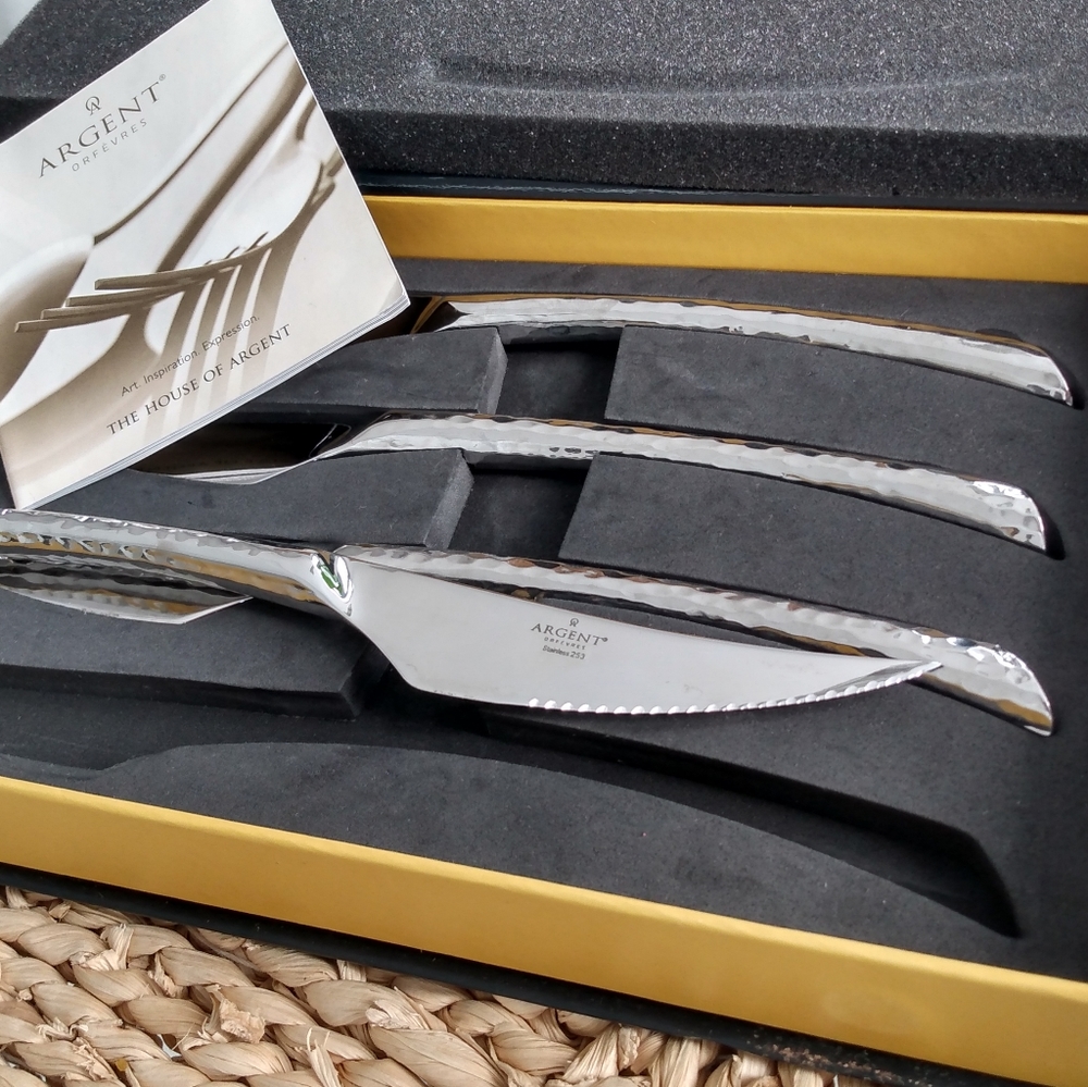 🆕 ARGENT Stainless Steel Four Piece Steak Knives Set - Silver